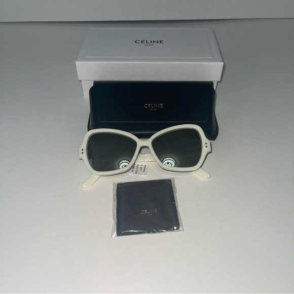 New Authentic CELINE Ivory With Smoke Mirror 56mm Mirrored Butterfly Sunglasses - Picture 4 of 16